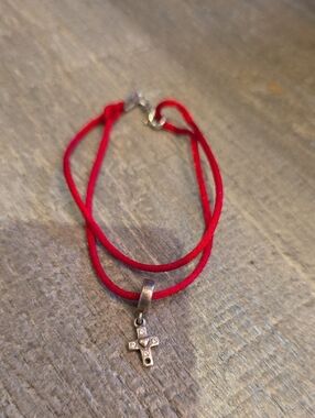 Women's Red Double Cord Bracelet with Cross Pendant